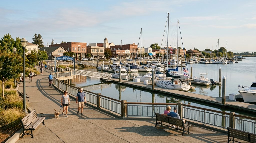 Antioch Rivertown waterfront and marina along the San Joaquin River