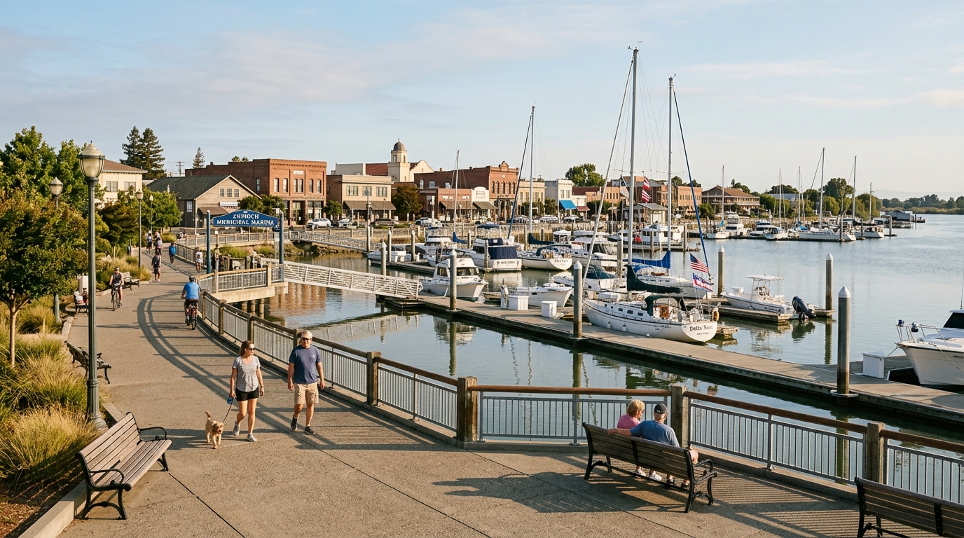 Antioch Rivertown waterfront and marina along the San Joaquin River