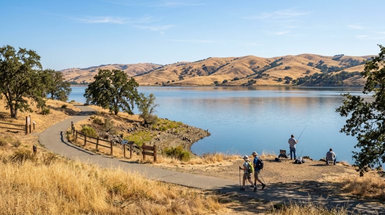 Contra Loma Regional Park reservoir and golden hills in Antioch