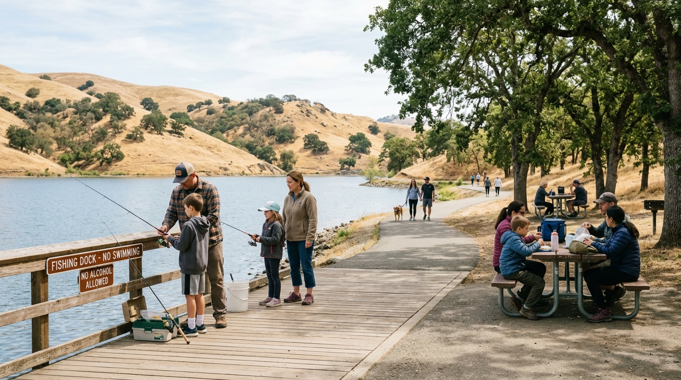 Fishing and shaded picnic areas at Contra Loma Regional Park