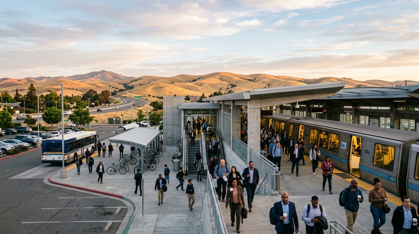 Morning commuters arriving at Antioch BART Station