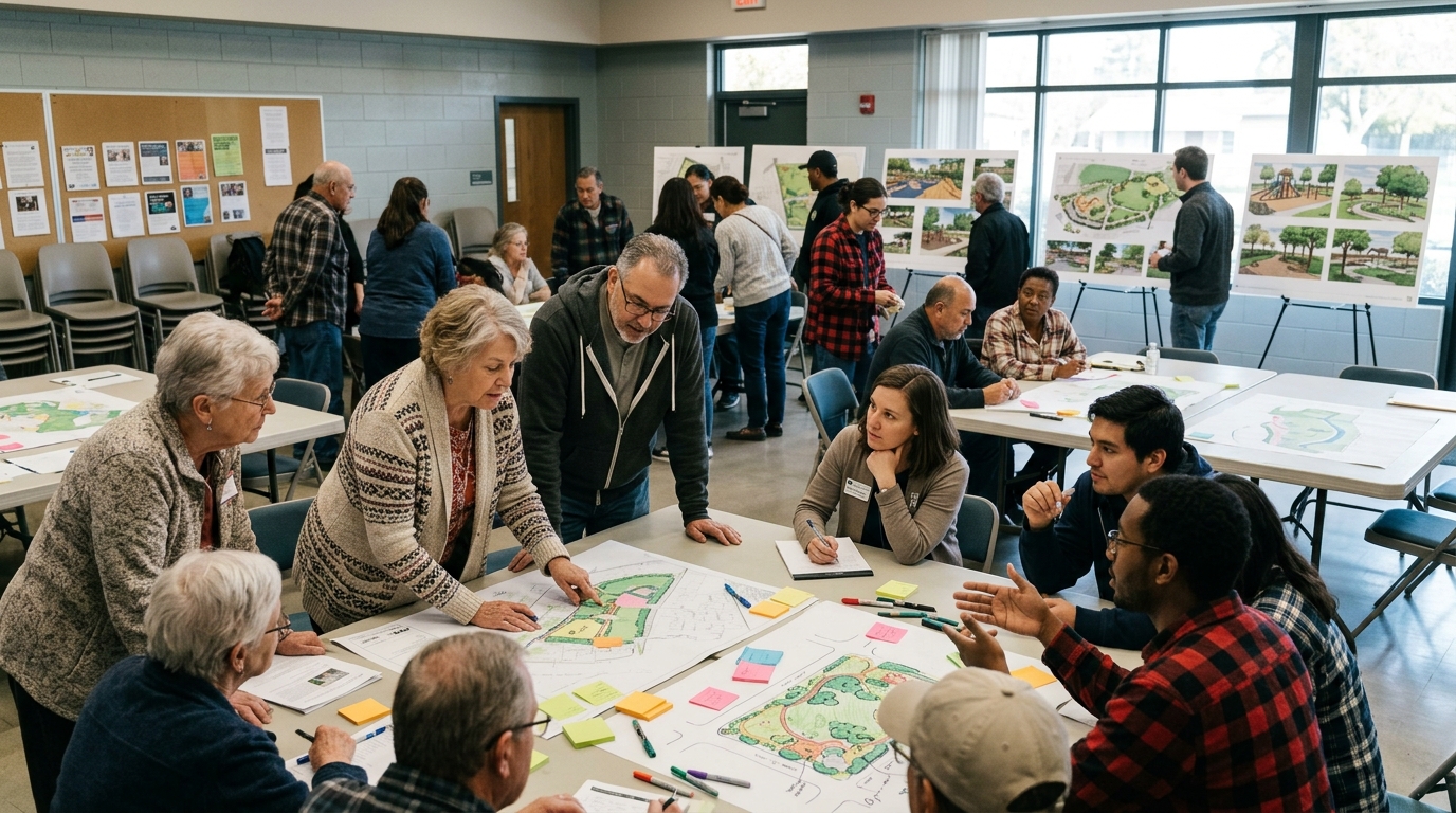 Antioch residents sharing ideas for City Park improvements during a community planning meeting